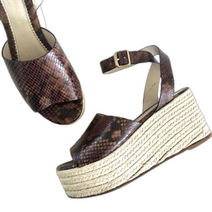 ZARA platform espadrilles, snakeskin patterned, wraparound ankle strap